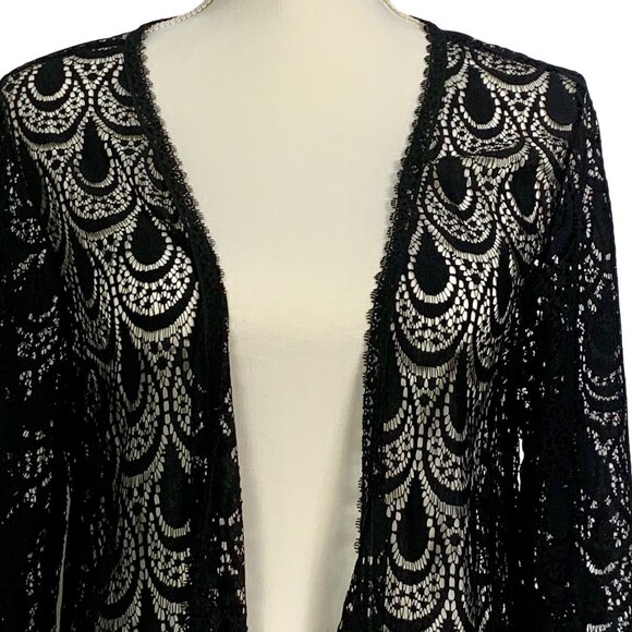 Whimsigoth Crochet Lace Fringe Black Open Front Kimono S Fairy Boho Vampire - Picture 2 of 8